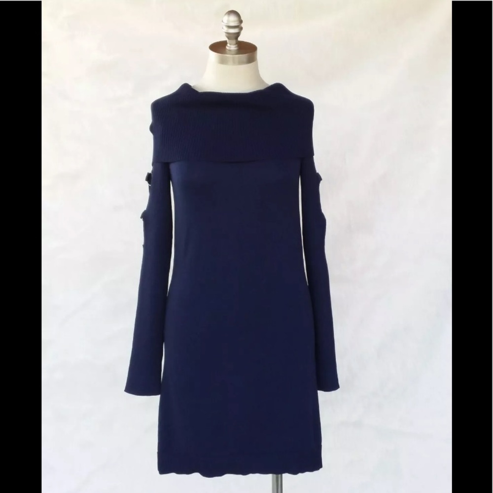 🍂🍁 Sweater Weather Dress Navy Slitted Sleeves Ring NWT Small